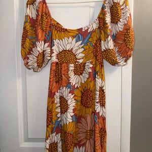O'Neill Sunflower-Print Puff Sleeve Maxi Dress - Orange/White/Yellow